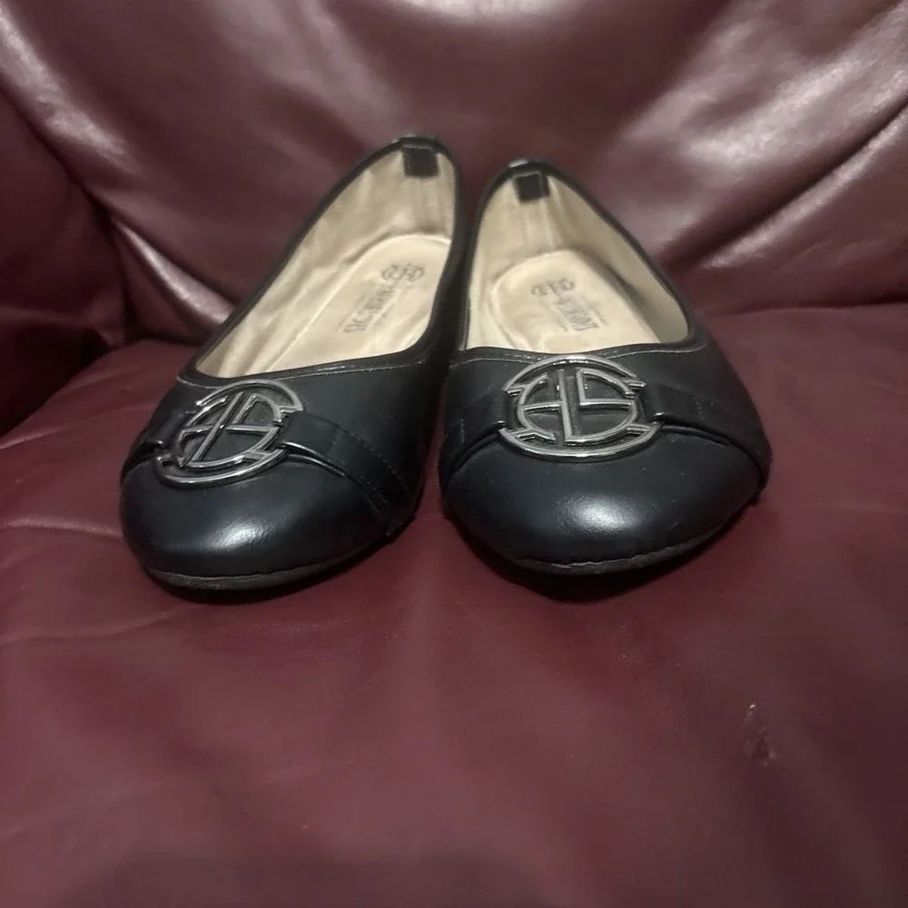 Harborsides Memory Foam Wide‎ Flats Size 9w Black Leather Slip On